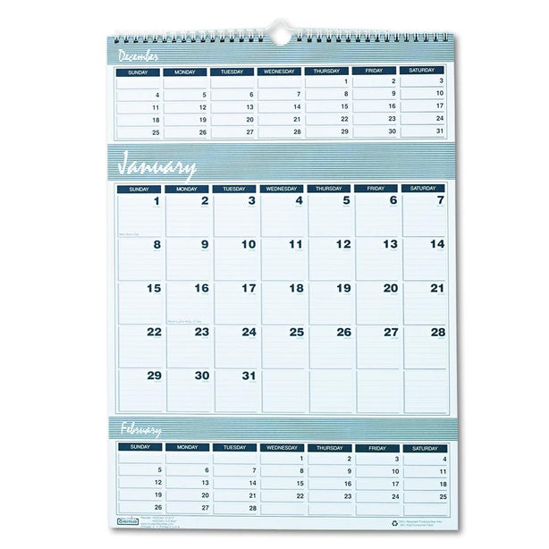 House Of Doolittle 3 Months Recycled Bar Harbor Three-Months-per-Page Wall Calendar, 12" x 17" - 342 - 1 Each