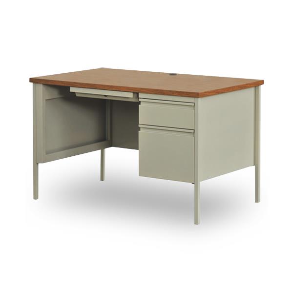 HIRSH INDUSTRIES SPACE SOLUTIONS Commercial-Grade Single Pedestal Metal Desk, Putty, 30" x 48" - 20091 - 1 Each