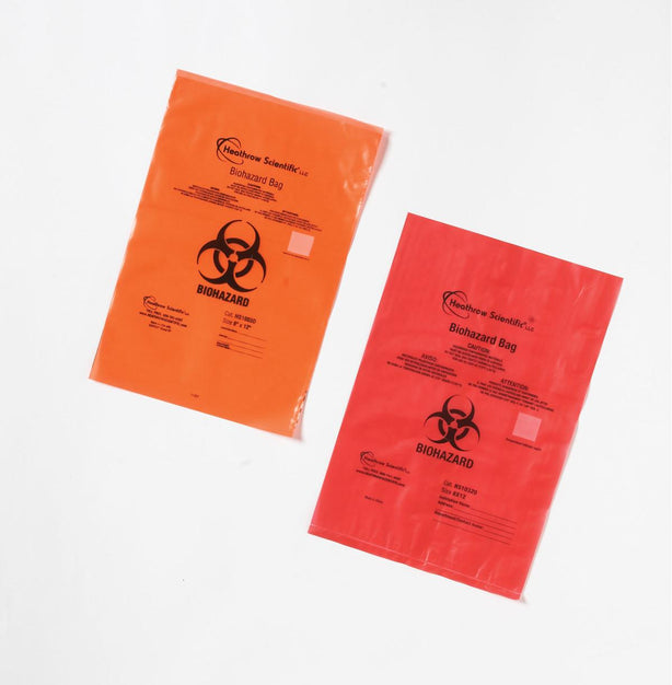 Red Biohazard Disposal Bags, Polypropylene, 8" x 12" (203mm x 305mm), Heathrow Scientific - HS10320 - 500 Each