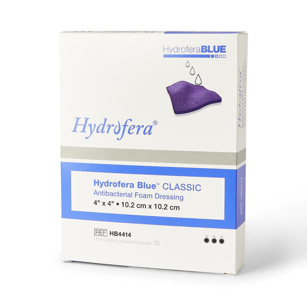 Hydrofera Blue Classic Antibacterial Standard Wound Dressing, 4" x 4" (10 cm x 10 cm) - HB4414 - 10 Each