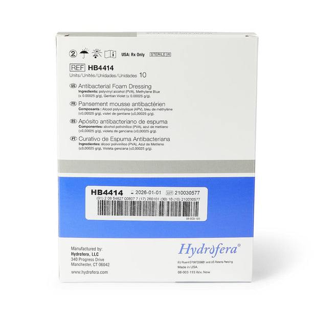 Hydrofera Blue Classic Antibacterial Standard Wound Dressing, 4" x 4" (10 cm x 10 cm) - HB4414 - 10 Each