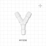 Y Connector, Barbed, White, 100/Bag - Fits 3/8 inch ID Tubing (0.375 inch, 9.53 mm) - HY1230
