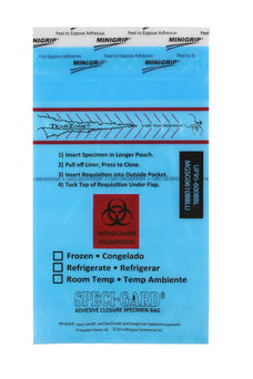 3 Wall Blue Biohazard Specimen bag - UF95-600BBL - 1000 Each - MDL-IGLIP600BBL