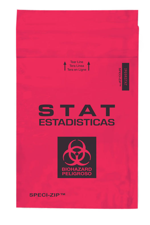 Red Reclosable Bags with STAT and Biohazard Warning - IP69RSTAT - 1000 Each - MDL-IGLIP69RSTAT