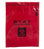 Stat Specimen Bag with 2 Pockets and Zipper, Red, 8" x 10", Reclosable Biohazard Warning - IP810RSTAT - 1000 Each
