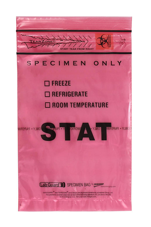 Inteplast Specimen MGTZ69S Lab Guard Bag with Tear Zone, Stat, Red, 6" x 9" - MDL-IGLIPMGTZ69S - 1000 Each