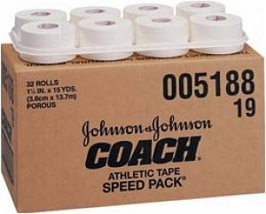 Johnson 005187 Coach Porous Athletic Tape, 1.5" x 15 yd. - MDL-J-J5188 - 32 Roll