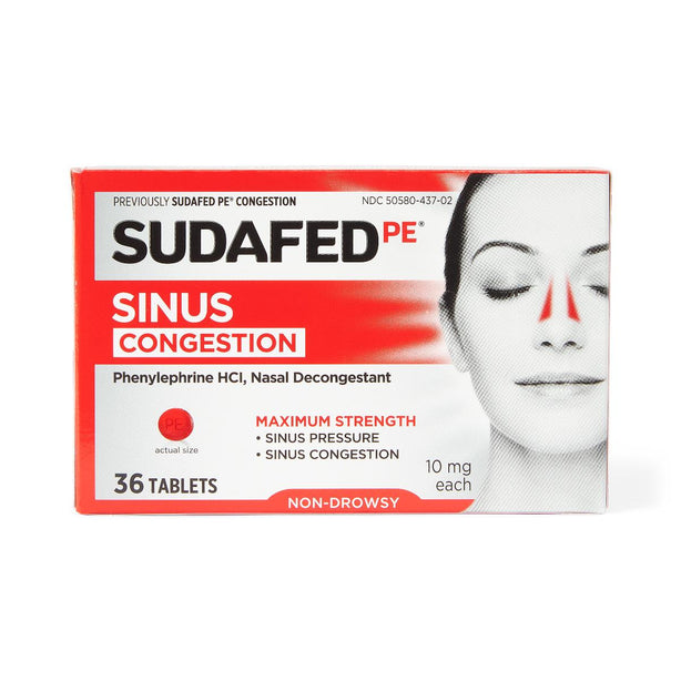 Johnson & Johnson Sudafed PE Sinus Tablets 58136 72.0 Each-MDL-JIP58136