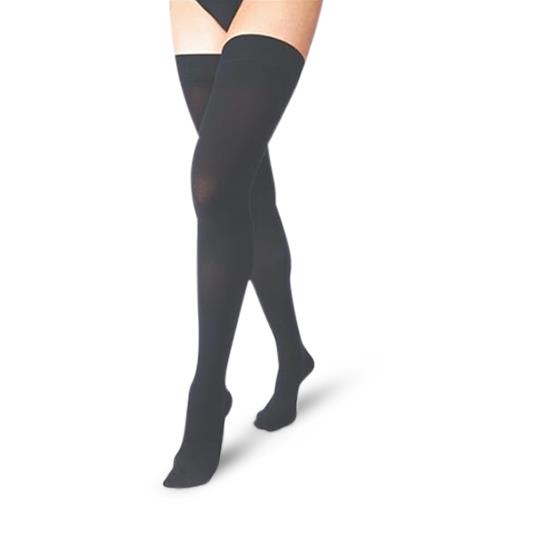 Bsn Medical Closed-Toe Thigh High-Stockings Jobst Relief Thigh-High Compression Stockings with Band, Closed Toe, 15 mmHg to 20 mmHg, Silicone, Black, Size L - 114828