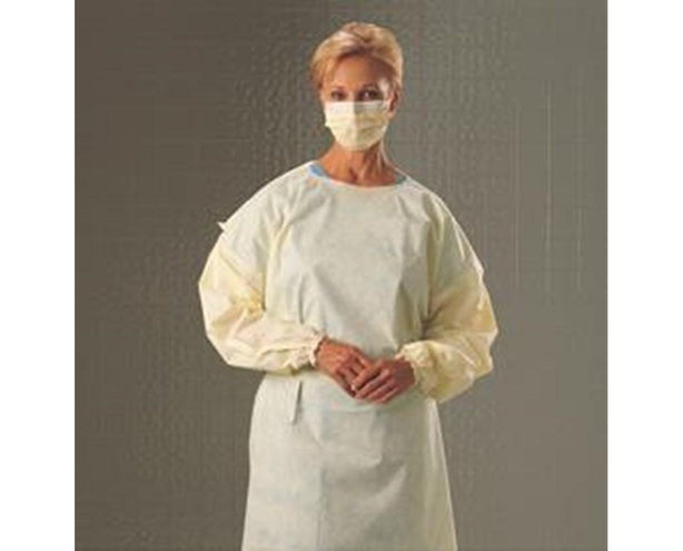 HALYARD AAMI Level 1 SMS Lightweight Isolation Gown with Elastic Wrists and Full-Back, Yellow, Size XL - 54101 - 100 Each