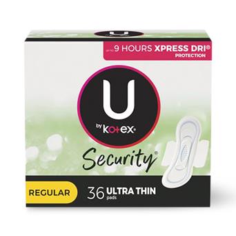 KIMBERLY-CLARK Feminine U By Kotex Security Ultra Thin Pads With Wings, Regular Absorbency, 36 Count - 53631 - 216 Each