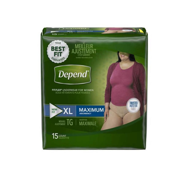 Kimberly-Clark for Depend Fit-Flex Women's Incontinence Underwear, Max Absorbency, Tan, Size XL, 45" - 54" Waist - 43586 - 30 Each