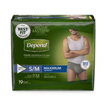 Kimberly-Clark Maximum Absorbency Men's Depends Underwear, Size S/M - 43616 - 38 Each