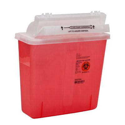 Cardinal SharpSafety Safety In-Room Sharps Disposal Container with SharpStar Lid, Transparent Red, 5 qt. - 8507SA - 1 Each