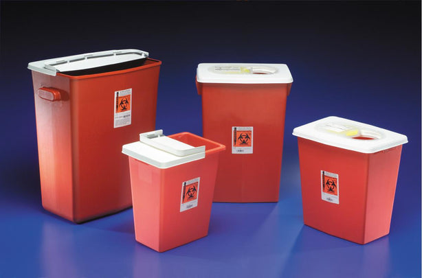 Cardinal SharpSafety Waste Biohazard Sharps Container with Hinged Lid, Red, 30 gal. - 8930SA - 1 Each