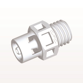 Threaded Connector, Barbed, White, 100/Bag - Fits 1/16 inch ID Tubing (0.063, 1.59 mm) x 1/4