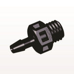 Threaded Connector, Barbed, Black, 100/Bag - Fits 3/32 inch ID Tubing (0.094 inch, 2.38 mm) x 1/4"-28 UNF - KS331