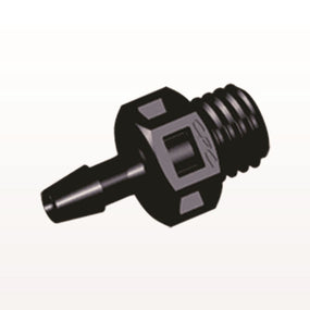 Threaded Connector, Barbed, Black, 100/Bag - Fits 3/32 inch ID Tubing (0.094 inch, 2.38 mm) x 1/4
