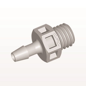 Threaded Connector, Barbed, Natural, 100/Bag - Fits 3/32 inch ID Tubing (0.094 inch, 2.38 mm) x 1/4