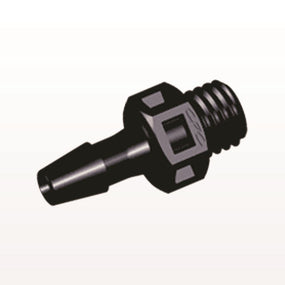 Threaded Connector, Barbed, Black, 100/Bag - Fits 1/8 inch ID Tubing (0.125 inch, 3.18 mm) x 1/4