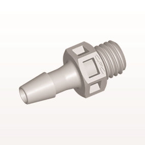 Threaded Connector, Barbed, Natural, 100/Bag - Fits 1/8 inch ID Tubing (0.125 inch, 3.18 mm) x 1/4