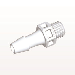 Threaded Connector, Barbed, White, 100/Bag - Fits 5/32 inch ID Tubing (0.156 inch, 3.97 mm) x 1/4