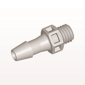 Threaded Connector, Barbed, Natural, 100/Bag - Fits 5/32 inch ID Tubing (0.156 inch, 3.97 mm) x 1/4