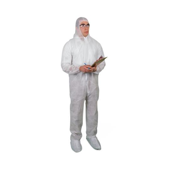 Keystone Adjustable Cap Disposable Heavyweight Polypropylene Coveralls with Hood, Boots, Elastic Wrist, White, Size XL - CVL-NW-B-XL-WHITE - 25 Each