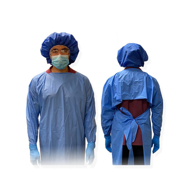 Keystone Adjustable Cap Polyethylene Isolation Gown with Ties and Thumb Loops, AAMI Level 3 - ISO-PE-HD - 100 Each