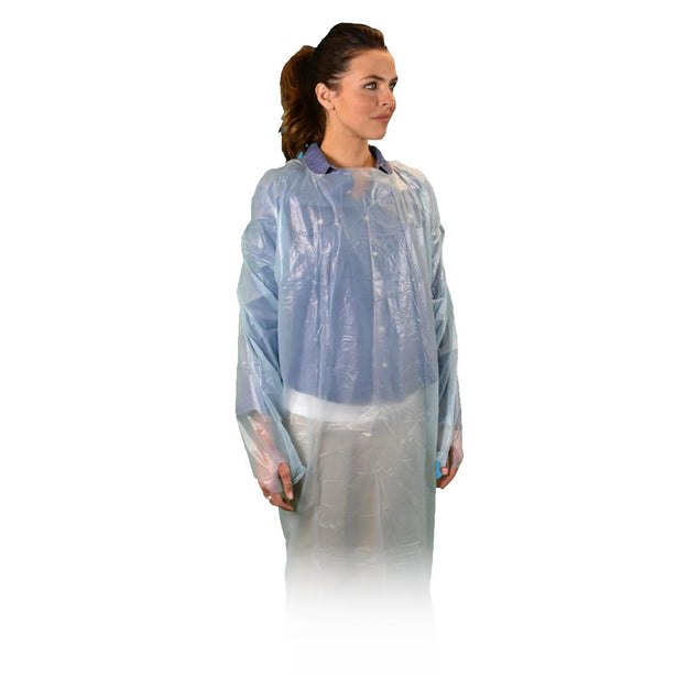 Keystone Adjustable Cap Polyethylene Isolation Gown with Ties and Thumb Loops, Blue, AAMI Level 2 - ISO-TL-BLUE-A - 100 Each