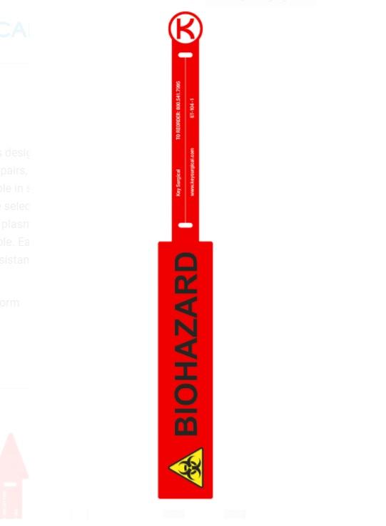 Key Surgical Scope Tag, Biohazard, Red, 13.25" x 1.5" - ET-104-1 - 100 Each