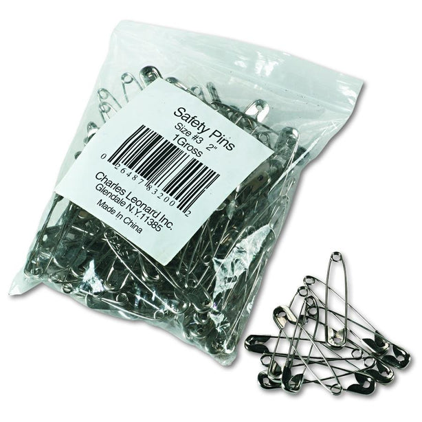 Charles Leonard Nickel-Plated Steel 2" Long Safety Pins - 83200 - 144 Each