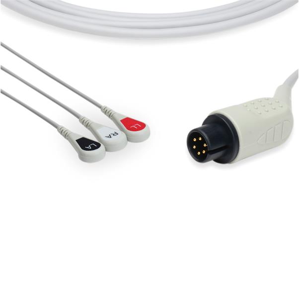 Mindray > Datascope Compatible Direct-Connect ECG Cable 3 Leads Snap OEM Part Number 0131-00-0079, And Sensors Nihon-Kohden-Compatible EKG - LERC2345S0