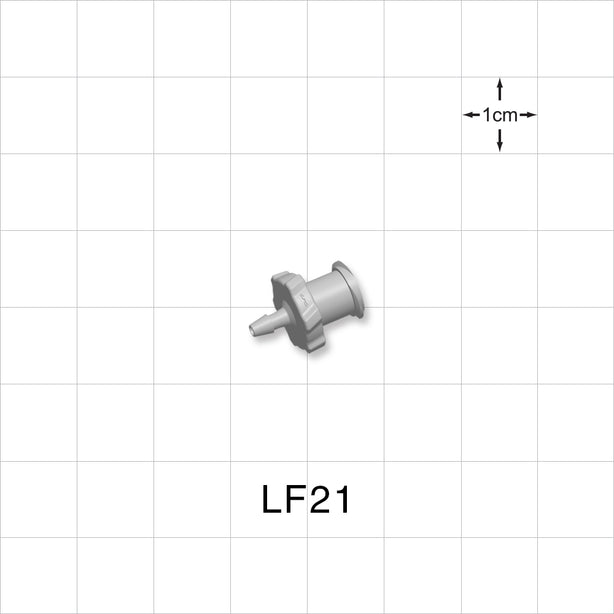 Female Luer Lock, Barbed, Natural, 100/Bag - Fits 1/16 inch ID Tubing (0.063 inch, 1.59 mm) - LF21