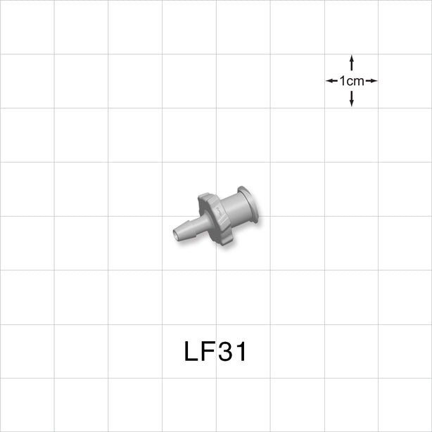 Female Luer Lock, Barbed, Natural, 100/Bag - Fits 3/32 inch ID Tubing (0.094 inch, 2.38 mm) - LF31