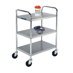 Lakeside 479 Utility Cart, 3-Shelf with Open Base, 27"W x 17-1/2"D x 35"H, Chrome Plated Tubular U-Frame, 2G Stainless Steel Shelves with Reinforced Edges, 5 lb. Capacity, 9-1/2" Shelf Clearance, Push Handle, 4" Swivel Casters - MDL-LKS479 - 1 Each