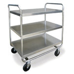 Lakeside 493 Utility Cart, 3-Shelf with Open Base, 36"W x 23"D x 4-1/8"H, Chrome Plated Tubular U-Frame, 2G Stainless Steel Shelves with Reinforced Edges, 5 lb. Capacity, 1-3/4" Shelf Clearance, Push Handle, 5" Swivel Casters - MDL-LKS493 - 1 Each