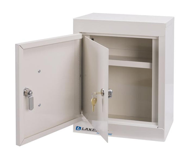 Lakeside LNC-11D Double-Door Large Steel Narcotics Cabinet with Handle, Double Key Lock and One Adjustable Shelf, 12" W x 8" D x 15" H - MDL-LKSLNC11D - 1 Each