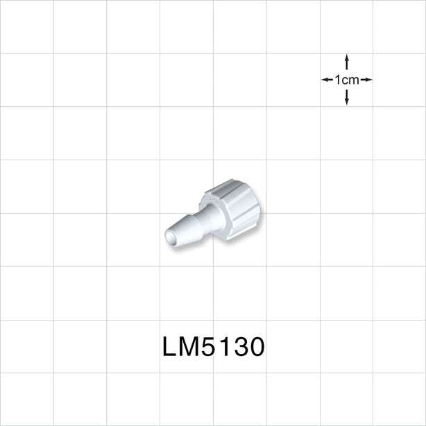 Male Luer Lock, Barbed, White, 100/Bag - Fits 5/32 inch ID Tubing (0.156 inch, 3.97 mm) - LM5130