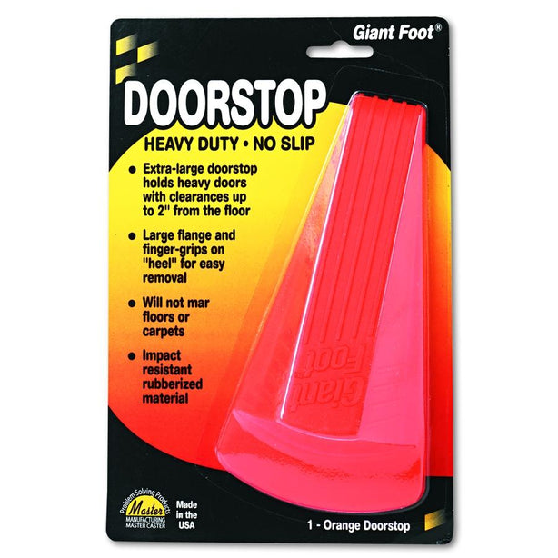 Master Caster Giant Foot Doorstop, No-Slip Rubber Wedge, Safety Orange, 3-1/2"w x 6-3/4"d x 2"h - MAS00965