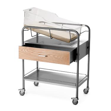 NOVUM MEDICAL Wood Faced Stainless Steel Wood-Front Bassinet with Drawer - NB-WFXD - 1 Each