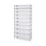 Quantum Storage Systems Stack Hang WR10-230240CL 14" x 36" x 74" Wire Shelving with 10 Shelves and 48 Clear-View Ultra Stack-and-Hang Bins - MDL-MDRQ10230240C - 1 Each