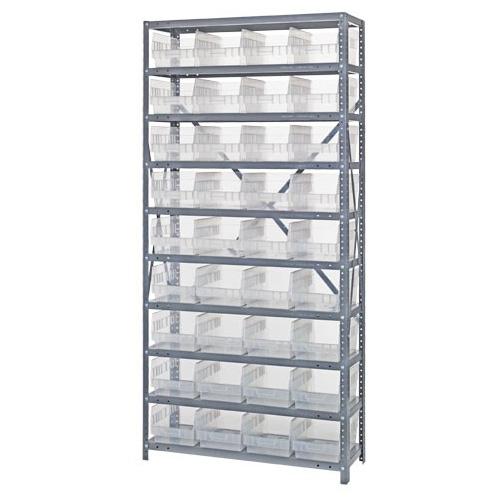 QUANTUM STORAGE SYSTEMS 12" Deep Steel Shelving Kits with Clear Bins 1275-207CL 1 Each - MDL-MDRQ1275207CL