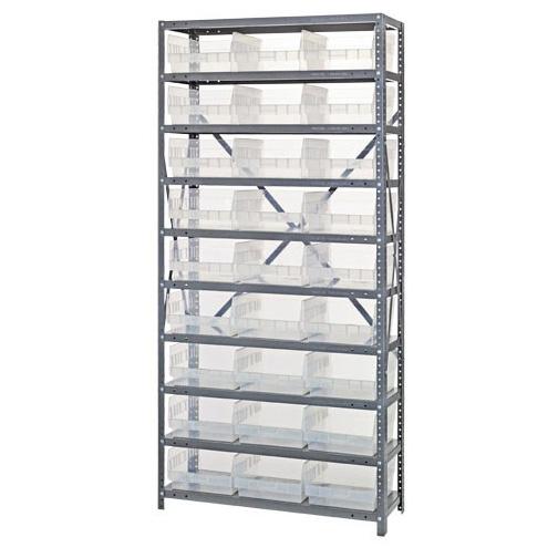 QUANTUM STORAGE SYSTEMS 12" Deep Steel Shelving Kits with Clear Bins 1275-209CL 1 Each - MDL-MDRQ1275209CL