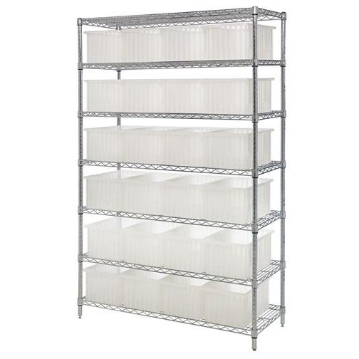 QUANTUM STORAGE SYSTEMS Wire Shelving Units with Clear Divider Bins WR12-93030CL 1 Each - MDL-MDRQ1293030C