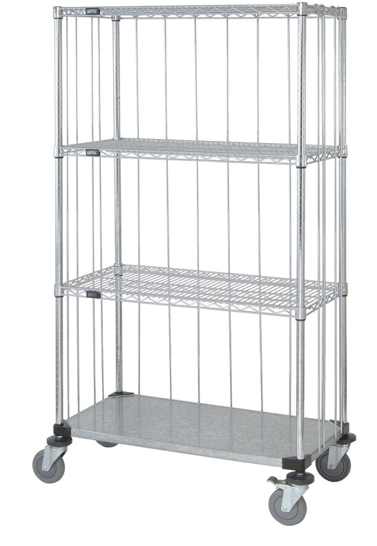 Enclosed Cart with 3 Wire Shelves and 1 Solid Shelf, 36" W x 18" D x 69" H, 4-Shelf - M1836CG46RE - 1 Each