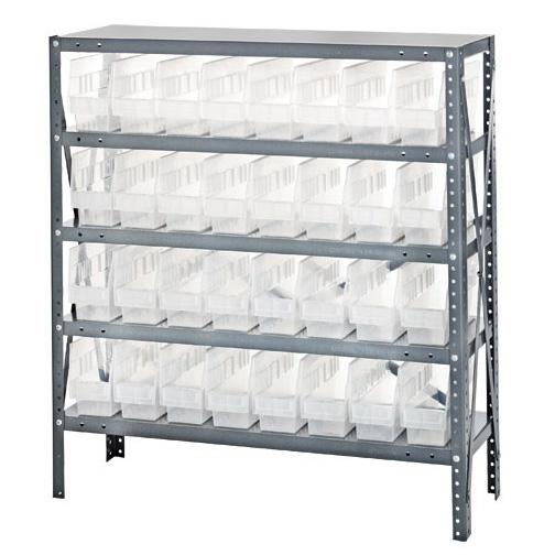 18" Deep Steel Shelving Kits with Clear Bins - 1839-203CL - 1 Each - MDL-MDRQ1839203CL