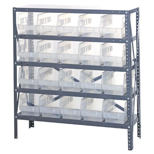 18" Deep Steel Shelving Kits with Clear Bins - 1839-204CL - 1 Each - MDL-MDRQ1839204CL