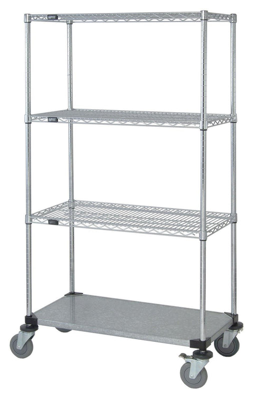 Quantum Storage Systems Shelf Three One 24"w x 36"L x 80"H Mobile Cart with 1 Solid and 3 Wire Shelves - MDRQ2436CG47