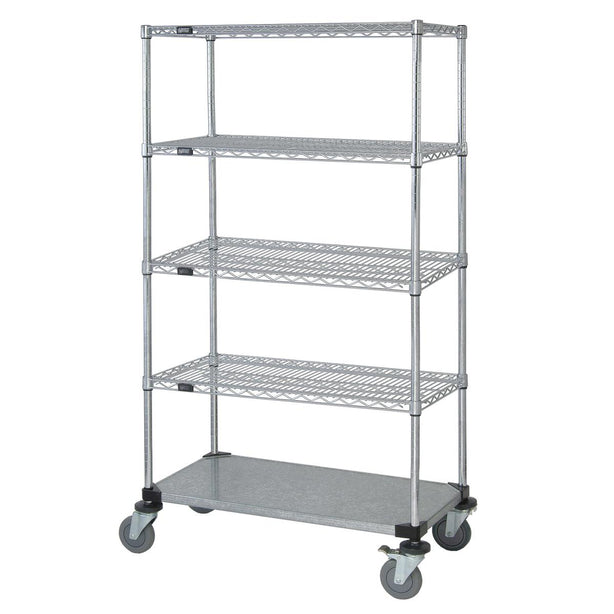 QUANTUM STORAGE SYSTEMS Mobile Shelf Carts with Four Wire and One Solid Shelves M2460CG47-5 1 Each-MDL-MDRQ2460CG475